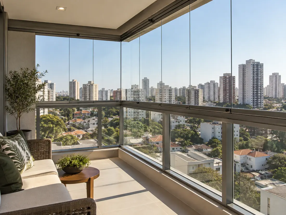 Envidraçamento de sacada com vista urbana