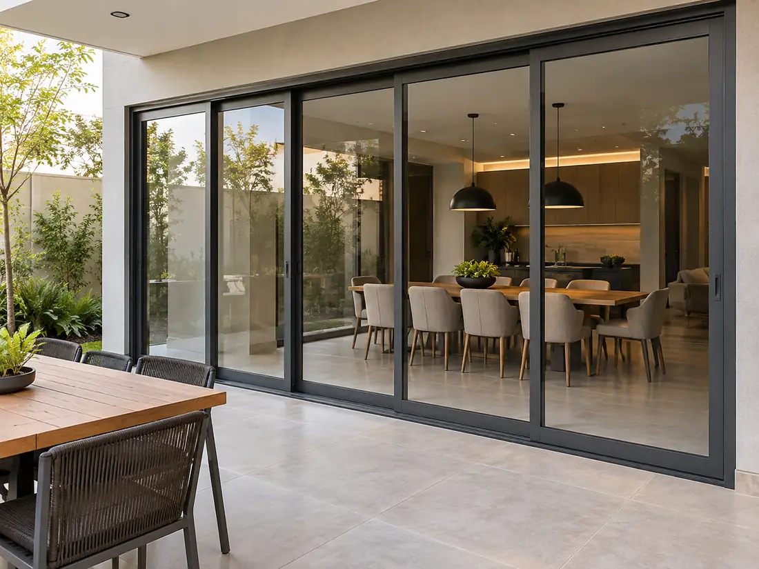 Porta de correr de alumínio em espaço gourmet