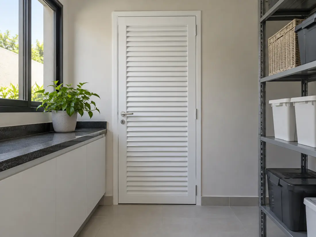 Porta veneziana de alumínio para ambiente de serviço