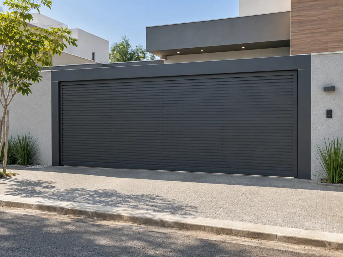 Portão de alumínio grafite para garagem residencial